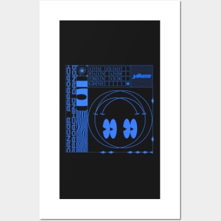 Blue smiley face rave glitch print Posters and Art